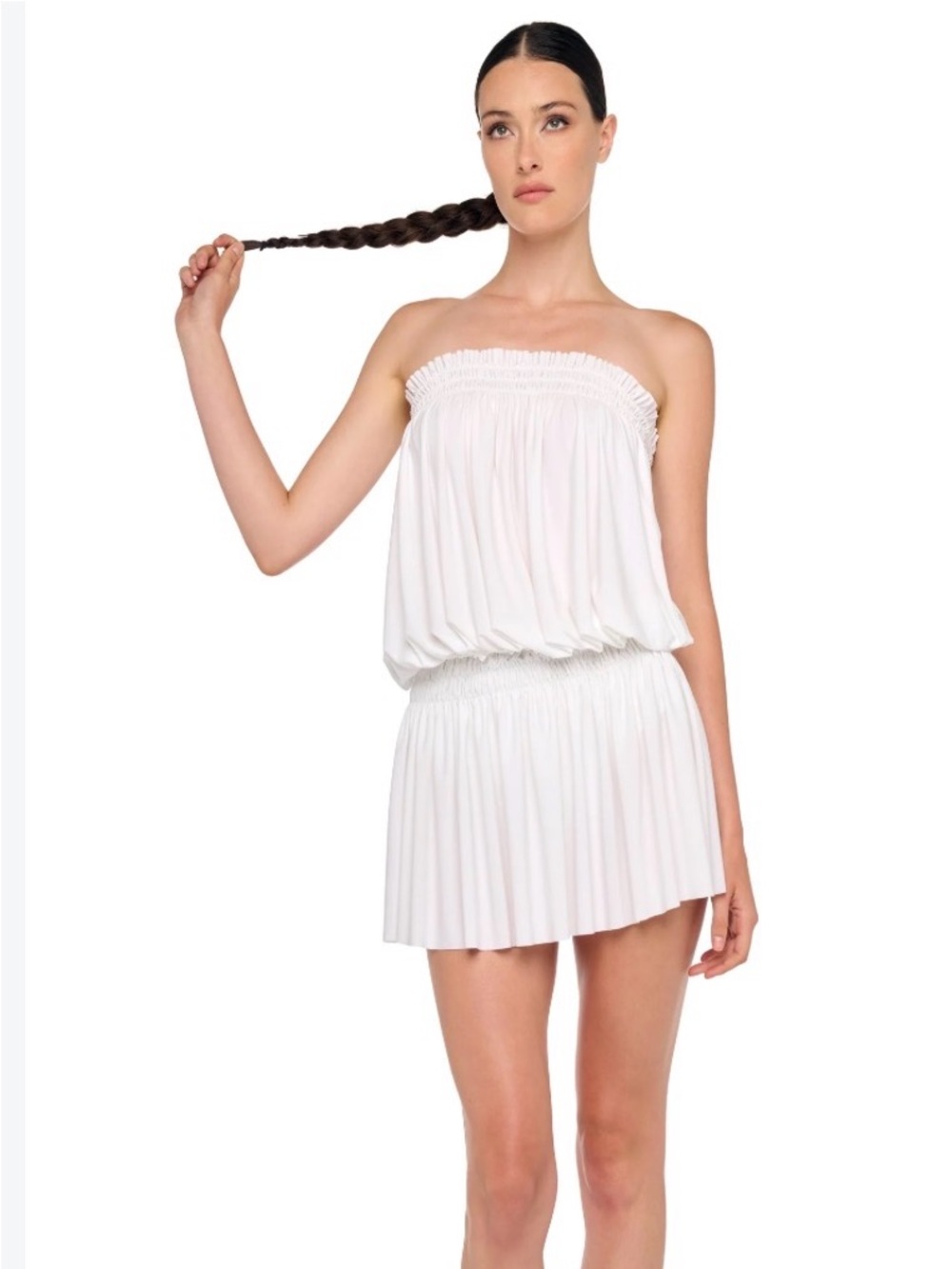 DO+BE White Strapless Pleated Swim Cover-Up Dress